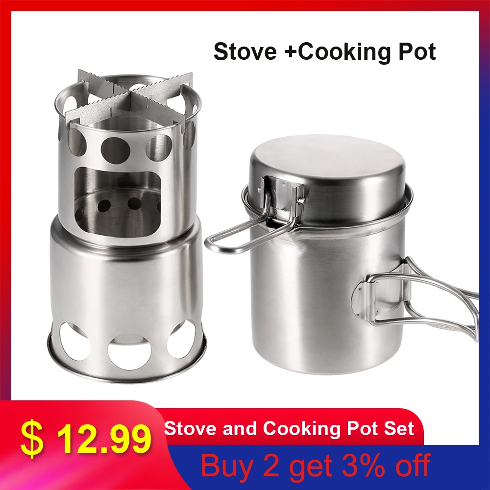 Portable Camping Stove Combo Wood Burning Stove and Cooking Pot Set for Outdoor Backpacking Fishing Hiking Outdoor Tableware
Portable Camping Stove Combo Wood Burning Stove and Cooking Pot Set for Outdoor Backpacking Fishing Hiking Outdoor Tableware