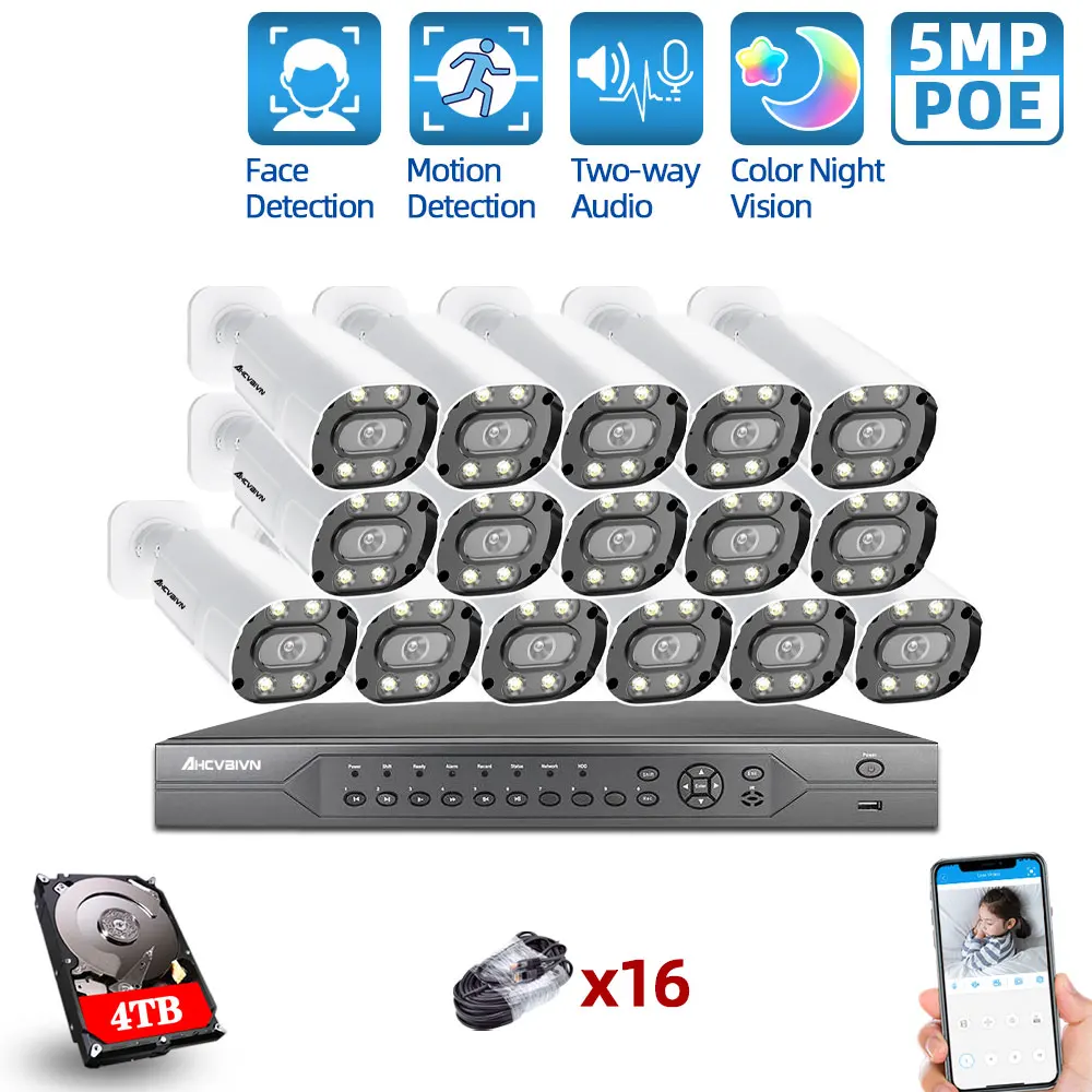 16CH 5MP POE NVR Kit Outdoor 8CH CCTV Security Camera System Two-way Audio POE IP Bullet Camera Video Surveillance Set XMEYE
16CH 5MP POE NVR Kit Outdoor 8CH CCTV Security Camera System Two-way Audio POE IP Bullet Camera Video Surveillance Set XMEYE