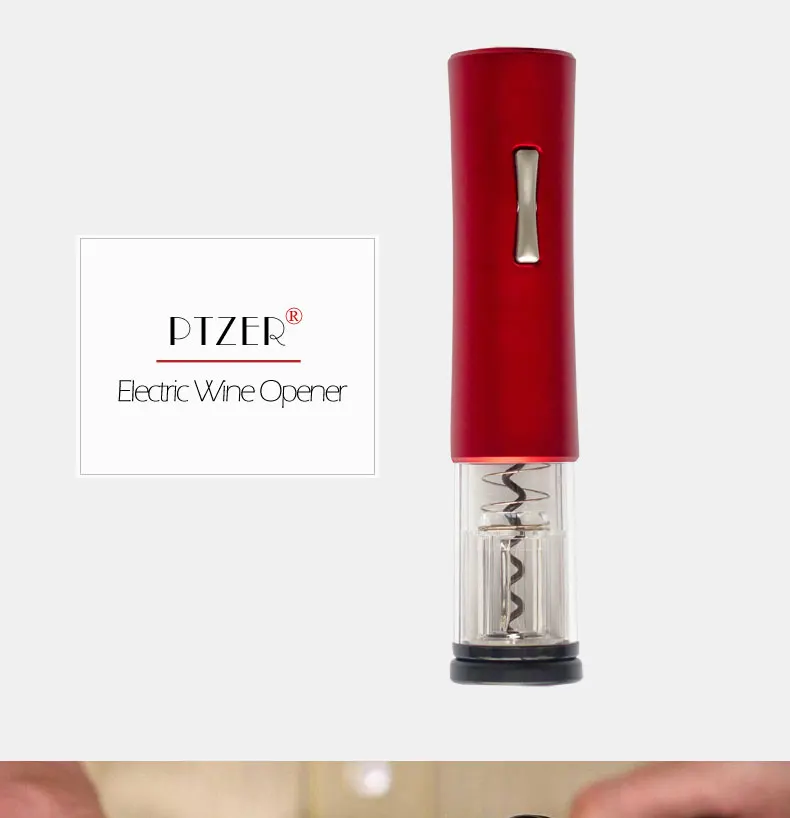 PTZER Electric Red Wine Opener With Foil Cutter Corkscrew Automatic Bottle Openers Set Kitchen Accessories Tools Gadgets LED