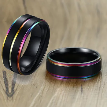 Vnox Black Stainless Steel Basic Ring for Men With Rainbow Line Classic Male Wedding Band Multi Color Jewelry Fraternal Rings 
Vnox Black Stainless Steel Basic Ring for Men With Rainbow Line Classic Male Wedding Band Multi Color Jewelry Fraternal Rings