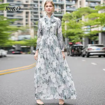 Runway Brand Design Women Party Clothes 2020 Summer New O-neck Long Sleeve Elegant Luxury Printing Elegant Long Bow Dress 
Runway Brand Design Women Party Clothes 2020 Summer New O-neck Long Sleeve Elegant Luxury Printing Elegant Long Bow Dress