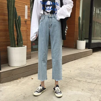 Boyfriend Jeans Women High Waist Straight Denim Pants New 2020 Korean Style Loose Casual Ankle-length Jean Pants Woman P372 
Boyfriend Jeans Women High Waist Straight Denim Pants New 2020 Korean Style Loose Casual Ankle-length Jean Pants Woman P372