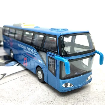 

1:32 high simulation alloy passenger bus model Sound and light pull back five door bus Creative display toy model