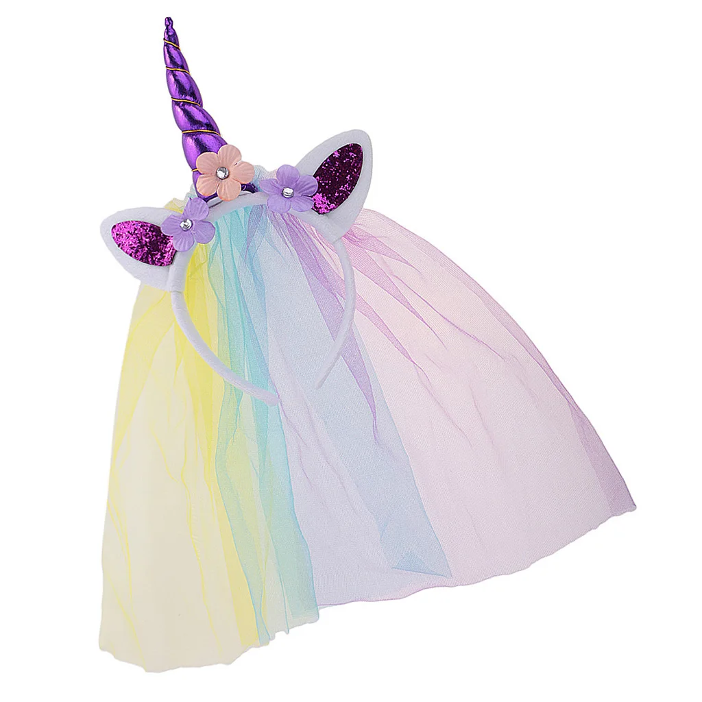 Unicorn Horn Ears Flower Headband with Veil Cosplay Costume Birthday Party Gift Unicorn Horn Ears Flower Headband with Veil Cosplay Costume Birthday Party Gift