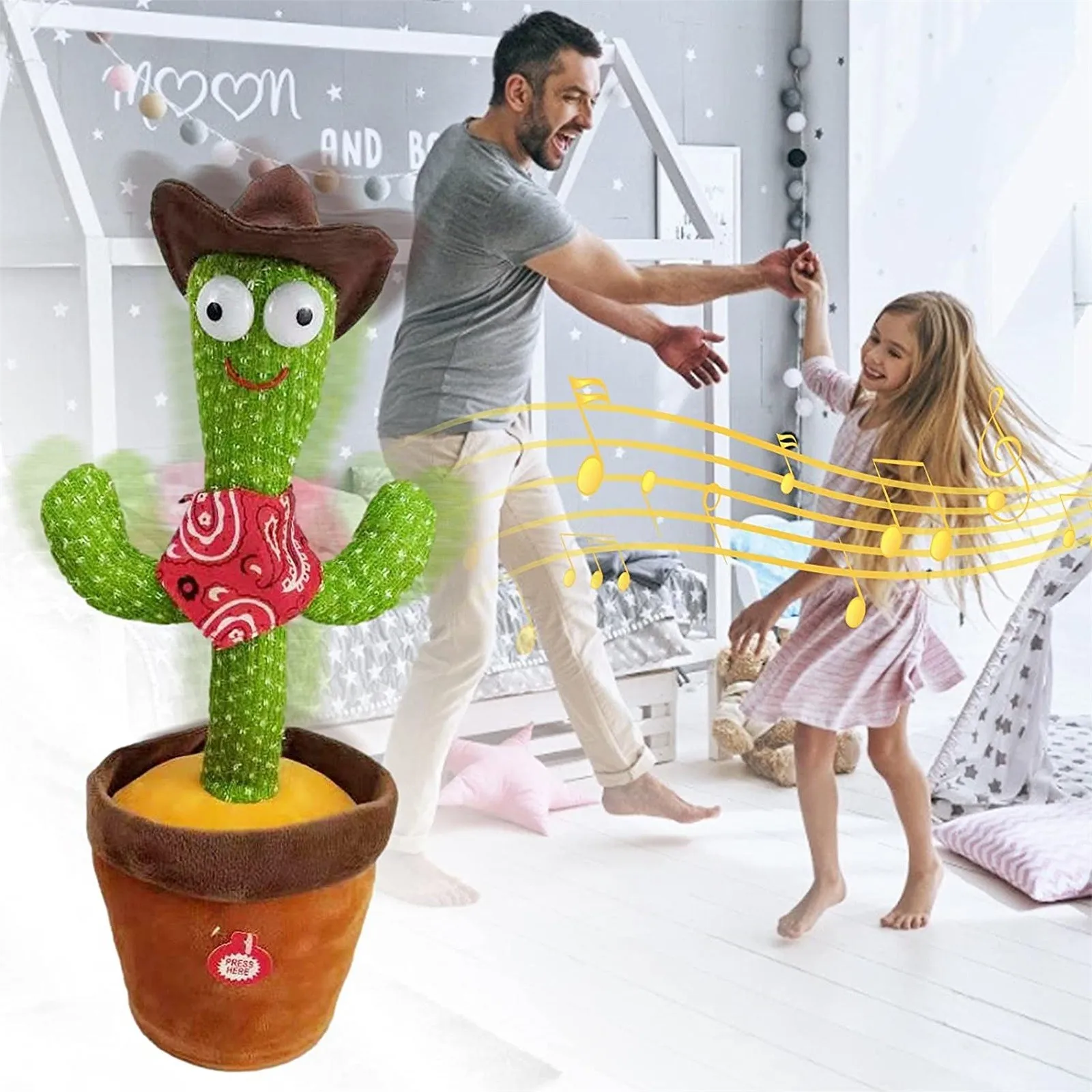 Танцующий кактус плюшевая игрушка с ковбойской шапкой Электронная пение кукла