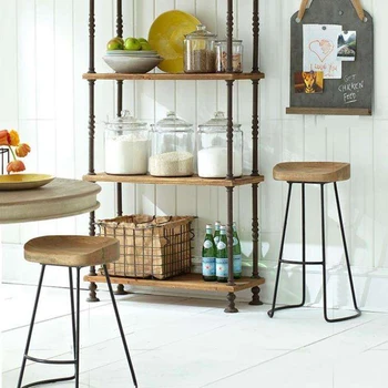 Nordic Simple Iron Foot Stool Practical Solid Wood Surface Bar Home Creative High Chair Coffee Industrial Style Bar Stool