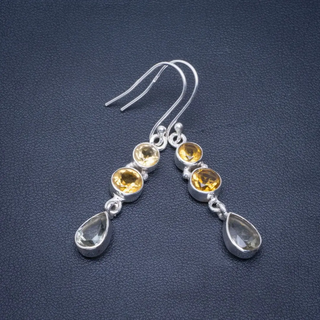 Natural Citrine and Green Amethyst Handmade Unique 925 Sterling Silver Earrings 2" B2690
Natural Citrine and Green Amethyst Handmade Unique 925 Sterling Silver Earrings 2" B2690