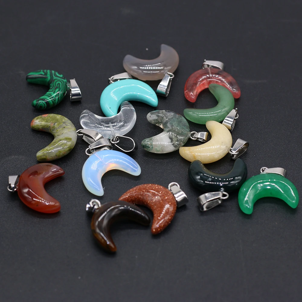 

6Pcs Natural Stone Pendant Moon Shape Exquisite Charms For Jewelry DIY Necklace Bracelet Accessories Making Random Color 20x18mm