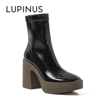 

Lupinus 2020 New Luxury Brand Design Ankle Boots For Women Fashion Platform Patent Leather Women Boots Winter Women Ankle Boots