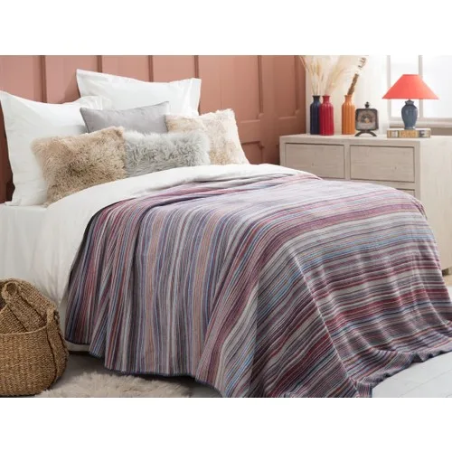 

Madame Coco Aldric Striped Cotton Blanket-Blue/Red