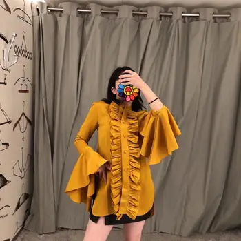 2020 Winter Runway Long Shirt Long Flare Sleeves Single Breasted Ruffles Blouse Women Fashion Female Office Casual
2020 Winter Runway Long Shirt Long Flare Sleeves Single Breasted Ruffles Blouse Women Fashion Female Office Casual