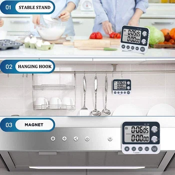 White Gray YS-390 Digital Double Kitchen Timer, Cooking Timer, Stopwatch, Large Display, Adjustable Volume Alarm and Flash wi
White Gray YS-390 Digital Double Kitchen Timer, Cooking Timer, Stopwatch, Large Display, Adjustable Volume Alarm and Flash wi