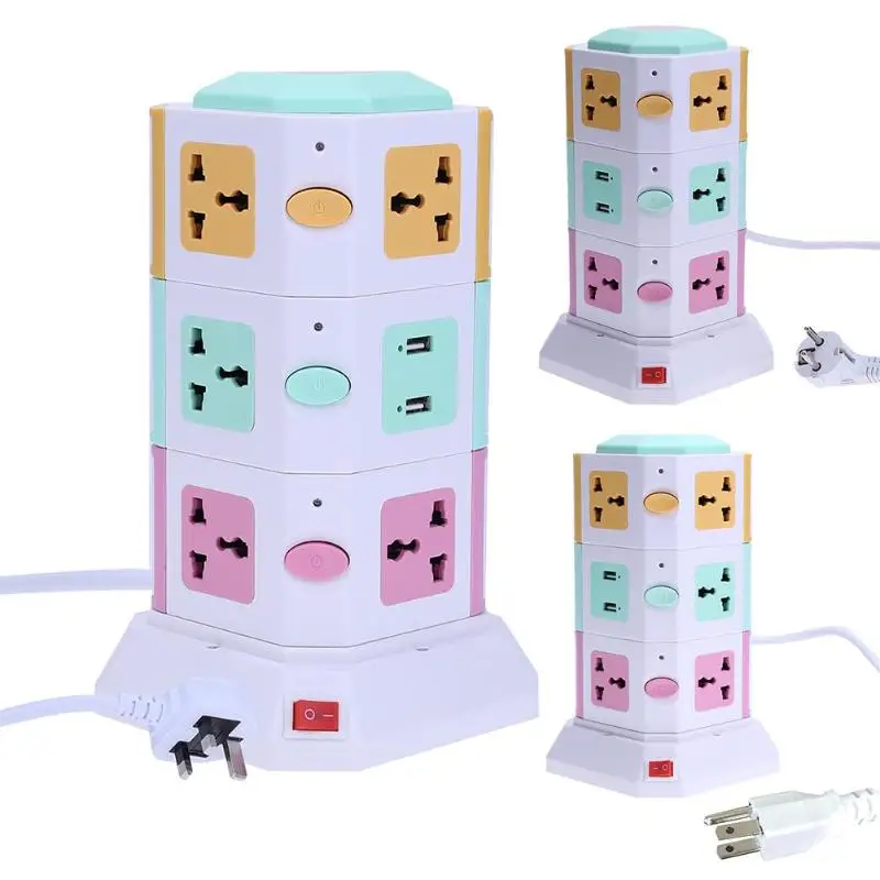 3 layer Universal Intelligent Power Sockets Vertical AC Power Socket Power Suit + 2 USB Ports With Independent Switch Sock
3 layer Universal Intelligent Power Sockets Vertical AC Power Socket Power Suit + 2 USB Ports With Independent Switch Sock