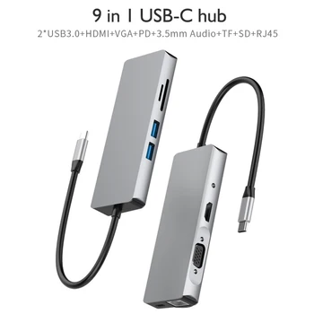 Type C Hub HDMI Converter 9 in 1 Type C to HDMI USB 3.0 PD VGA SD/TF Card Reader Multiport Adaptor for Laptops Notebook Computer
Type C Hub HDMI Converter 9 in 1 Type C to HDMI USB 3.0 PD VGA SD/TF Card Reader Multiport Adaptor for Laptops Notebook Computer