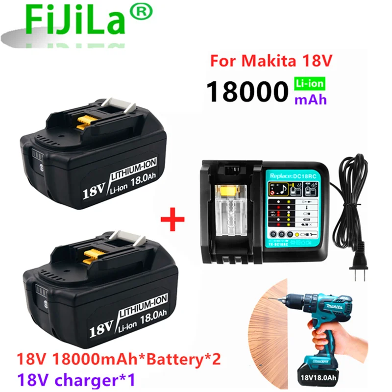 Фото Перезаряжаемые литий-ионные батареи с зарядным устройством BL1860 18В 18000 мАч для Makita