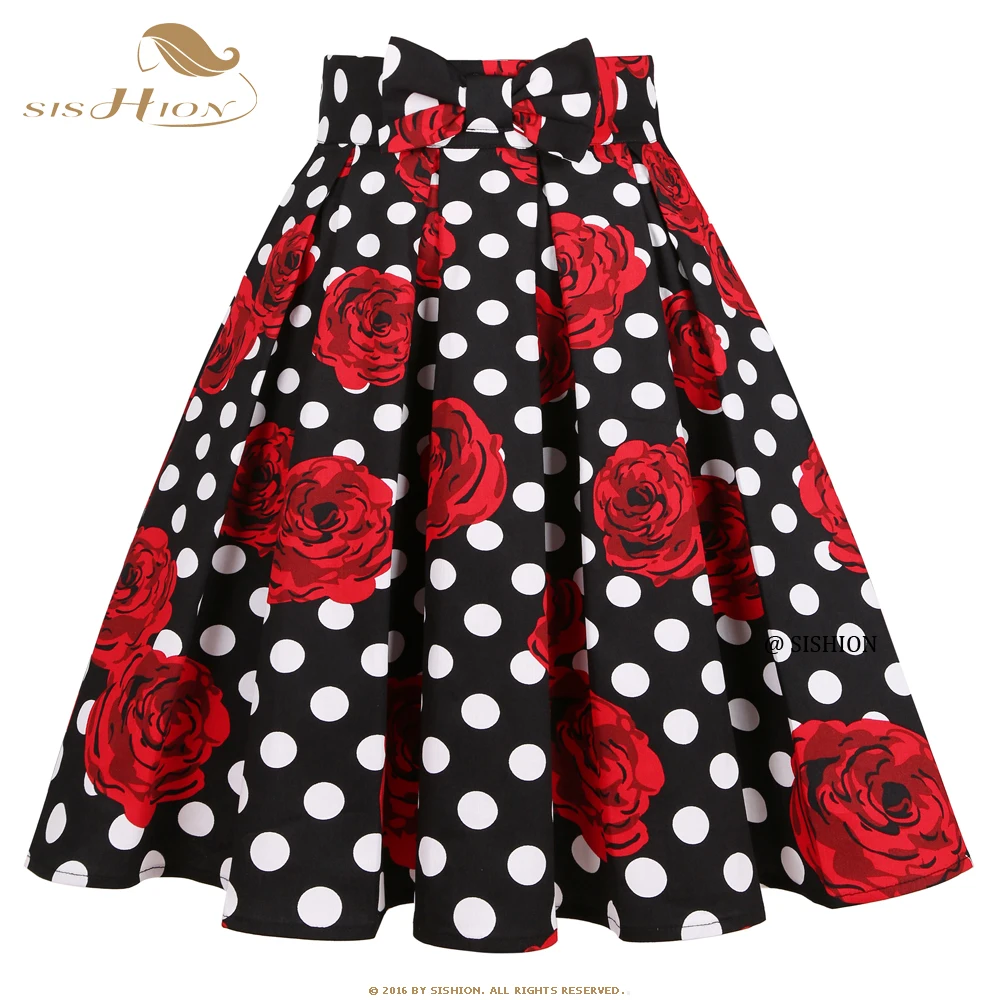 

SISHION 2023 New Rose Printed Polka Dots Y2K Skirt SS0012 Harajuku Jupe Femme Vintage Cotton Women Summer Skater Pleated Skirt