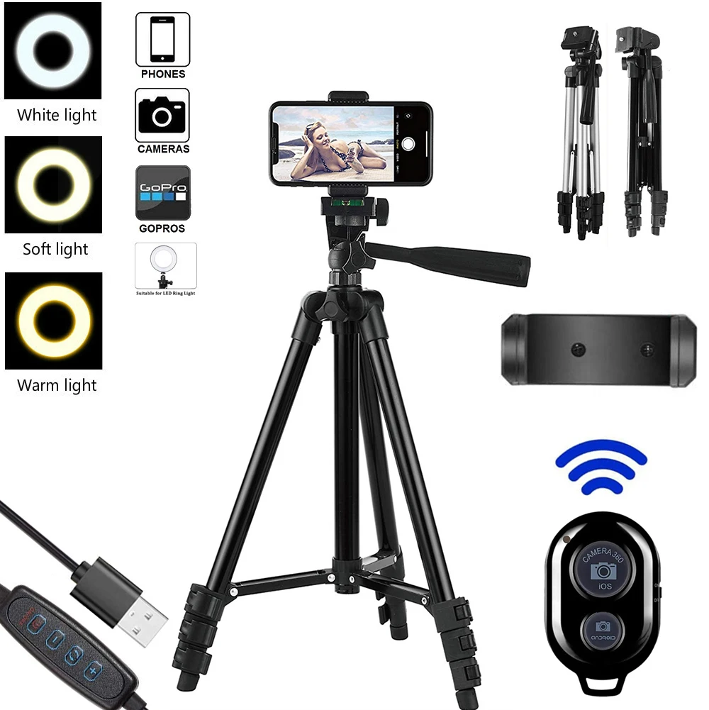 Camera Phone Dimmable Ring Light with Tripod Stand Photography Lighting Profissional Makeup Photo Ring Lamp Bluetooth Remote
Camera Phone Dimmable Ring Light with Tripod Stand Photography Lighting Profissional Makeup Photo Ring Lamp Bluetooth Remote