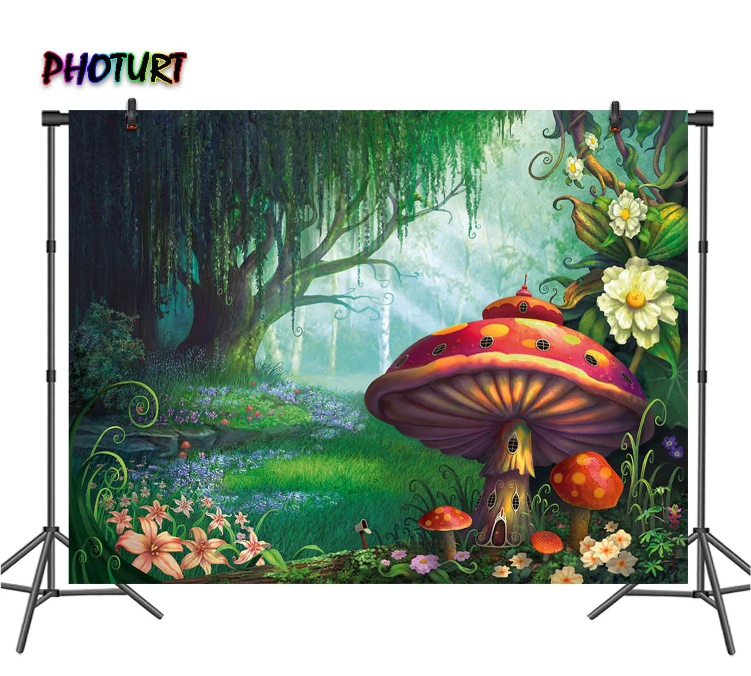 

PHOTURT Dream Forest Backdrop Kids Birthday Party Photography Background Mushroom House Photo Banner Polyester Vinyl Props