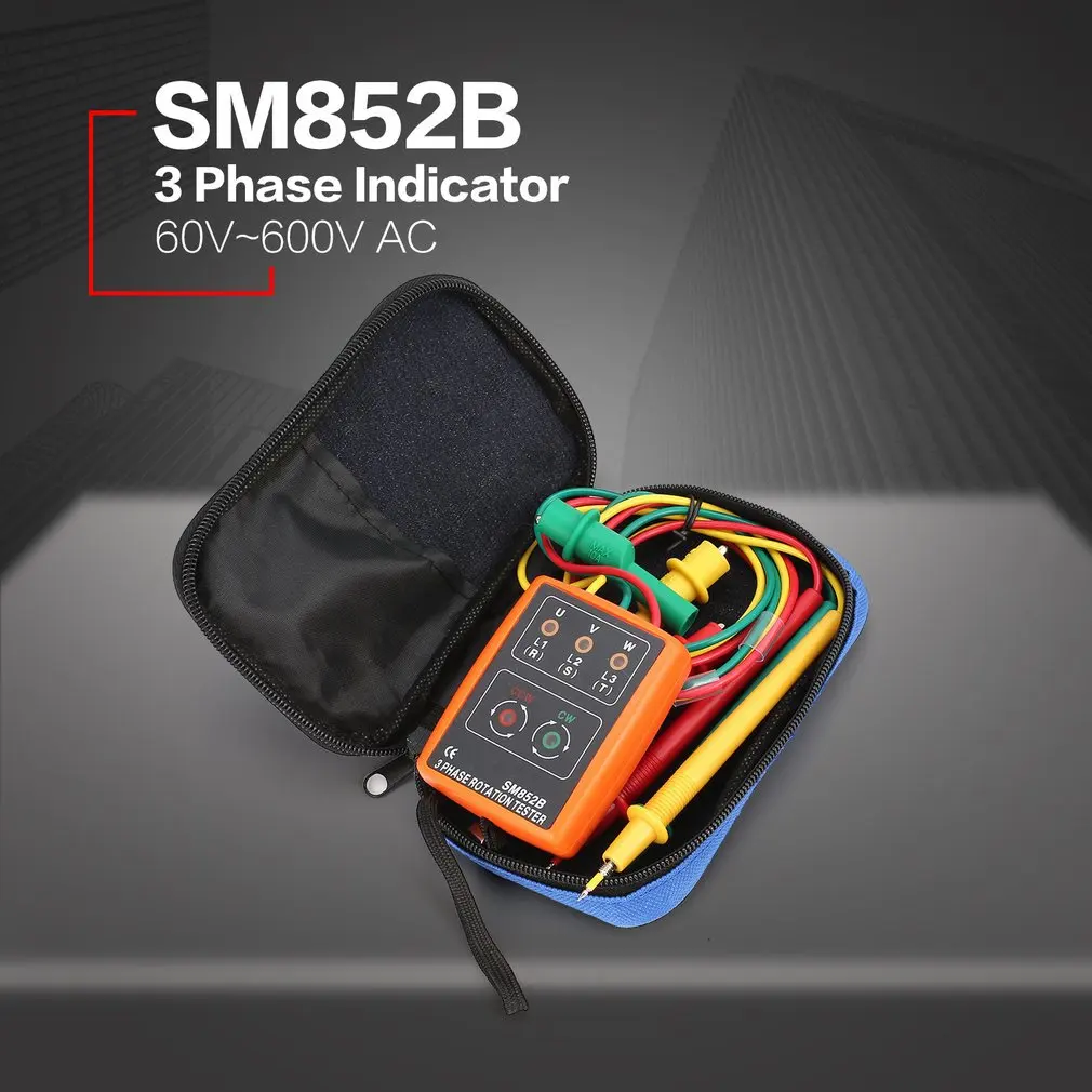 SM852B 3 Phase Rotation Tester Digital Phase Indicator Detector LED Buzzer Phase Sequence Meter Voltage Tester 60V~600V AC
SM852B 3 Phase Rotation Tester Digital Phase Indicator Detector LED Buzzer Phase Sequence Meter Voltage Tester 60V~600V AC
