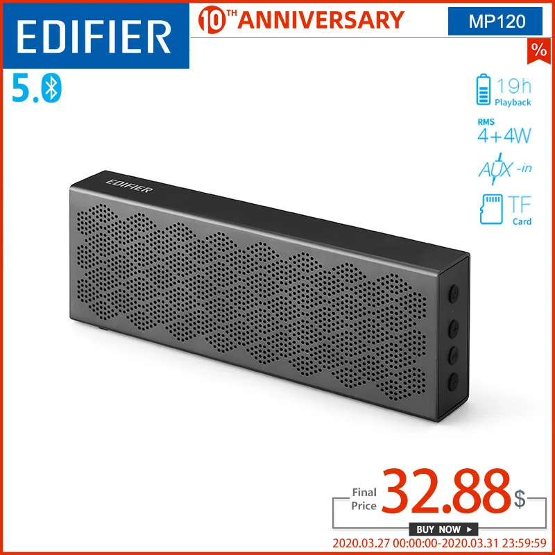 EDIFIER MP120 Portable Bluetooth Speaker Bluetooth v5.0 Support TF Card AUX Input CNC Technology Dual Full Range Speakers
EDIFIER MP120 Portable Bluetooth Speaker Bluetooth v5.0 Support TF Card AUX Input CNC Technology Dual Full Range Speakers