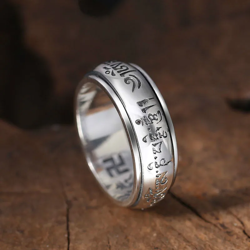 925 Silver Buddha Ring Jewelry Men Women Letter Rotatable Ethnic Heart Sutra Mantra Statement Ring
925 Silver Buddha Ring Jewelry Men Women Letter Rotatable Ethnic Heart Sutra Mantra Statement Ring