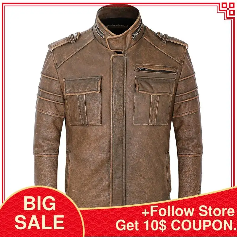 2020 Vintage Brown Casual Style Leather Jacket Men Plus Size 4XL Double Pockets Genuine Cowhide Autumn Slim Fit Leather Coat
2020 Vintage Brown Casual Style Leather Jacket Men Plus Size 4XL Double Pockets Genuine Cowhide Autumn Slim Fit Leather Coat
