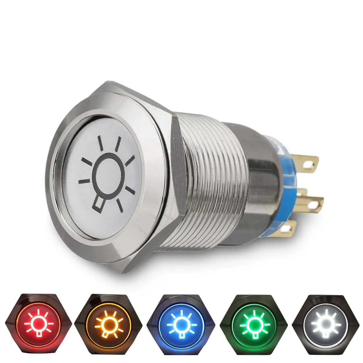 19mm 12V LED IP65 Push Button On Off Dome Light Switch 19mm 12V LED IP65 Push Button On Off Dome Light Switch