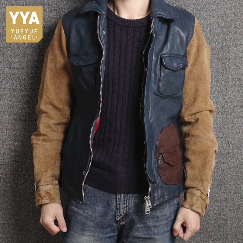 Harajuku Mens Sheepskin Genuine Leather Jacket Colors Mixed Suede Leather Patchwork Biker Coat Designer Slim Fit Cargo Jackets
Harajuku Mens Sheepskin Genuine Leather Jacket Colors Mixed Suede Leather Patchwork Biker Coat Designer Slim Fit Cargo Jackets