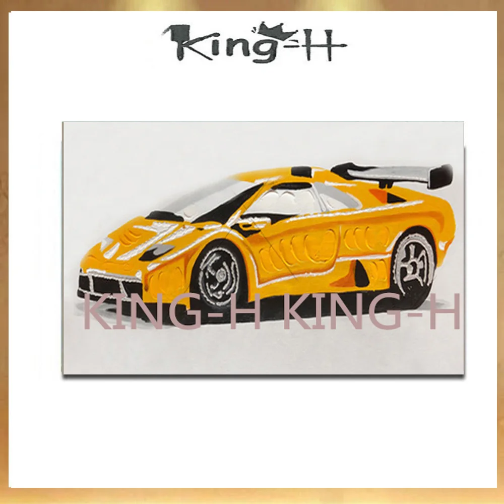 

Knife painted yellow car sports car hand-painted oil painting classical art car boy room decorated hall directly frameless sofa'