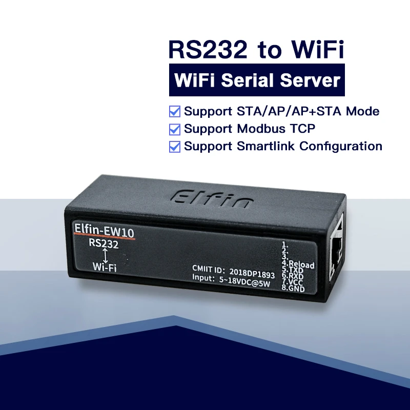 Smallest Elfin-EW10 Wireless Networking Devices Modbus TPC IP Function RJ45 RS232 to WIFI Serial Server
Smallest Elfin-EW10 Wireless Networking Devices Modbus TPC IP Function RJ45 RS232 to WIFI Serial Server