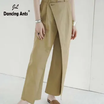 Women Solid Cargo Straight Pants Patchwork Irregular Button High Waist Long Length Loose Korean Summer Casual Wonan Trousers 
Women Solid Cargo Straight Pants Patchwork Irregular Button High Waist Long Length Loose Korean Summer Casual Wonan Trousers
