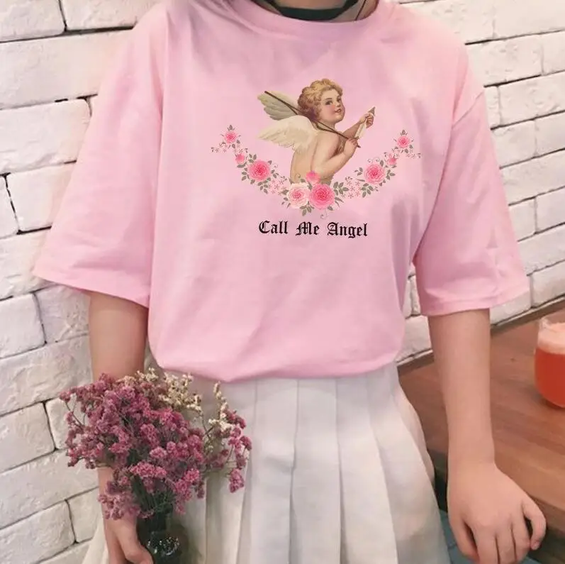 

Summer Fashion Unisex Crop Top Call Me Angel Women Retro Style Egirl Cute Aesthetic Tops Oversized Cherub Print Kawaii Harajuku