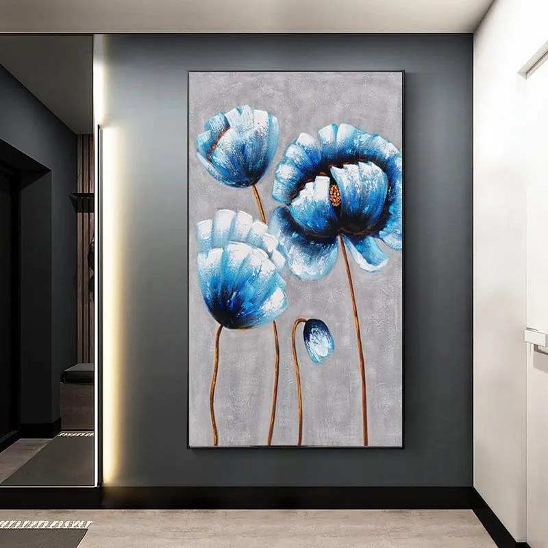 

100% Hand Painted Oil Painting Huge Size Grey Blue Simple Abstract Flower On Canvas Wall Art For Living Room Decor No Frame