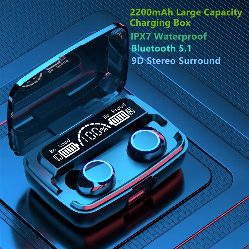 Беспроводные наушники TWS Bluetooth 5 1 2200 мА ч спортивные водонепроницаемая гарнитура