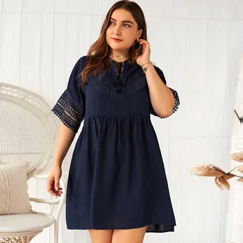 XL-4XL Solid Plus Size Mini Summer Casual Dresses Hollow Out Blue Loose O Neck Short Fashion Lady Soft Dress Elegant Sundress 
XL-4XL Solid Plus Size Mini Summer Casual Dresses Hollow Out Blue Loose O Neck Short Fashion Lady Soft Dress Elegant Sundress