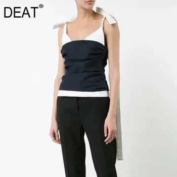 DEAT 2020 New Spring Fashion Women Clothing Navy Blue Straps Pleats Small Waist Spelling White Bow Bandage T-shirt WD93217M
DEAT 2020 New Spring Fashion Women Clothing Navy Blue Straps Pleats Small Waist Spelling White Bow Bandage T-shirt WD93217M