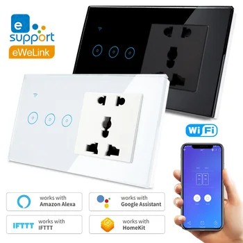 Wifi Touch Smart Switch with Universal Socket wall glass panel ewelink app Work with Google Home Alexa 90-240V Smart Home Module
Wifi Touch Smart Switch with Universal Socket wall glass panel ewelink app Work with Google Home Alexa 90-240V Smart Home Module