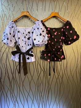 2020 Spring and Summer New Women's Recipients Small Heart Pattern Color Tie-Waist Puffed Sleeves Tops 513
2020 Spring and Summer New Women's Recipients Small Heart Pattern Color Tie-Waist Puffed Sleeves Tops 513