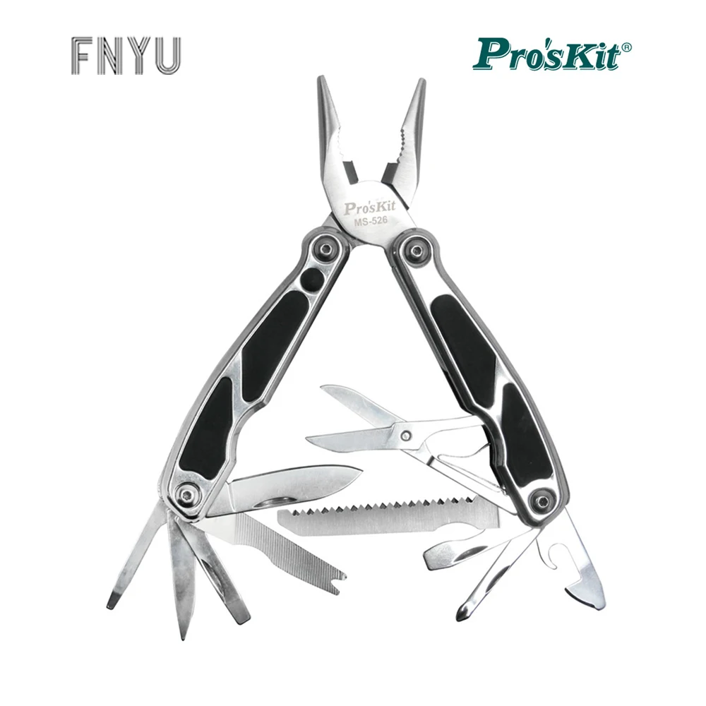 Pro'skit MS-526 12-in-1 stainless steel universal tool set pliers screwdriver scissors serrated knife LED light can opener
Pro'skit MS-526 12-in-1 stainless steel universal tool set pliers screwdriver scissors serrated knife LED light can opener