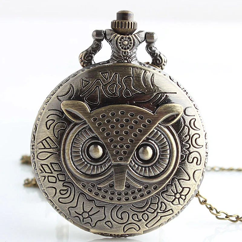 

Vintage Big Size Owl Bronze Quartz Pocket Watches Analog Pendant Necklace Fob Watch Men Women Gifts