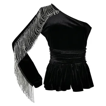 2019 Autumn Winter Fashion Streetwear Sexy One Shoulder Diamonds Tassel Velvet Tops T-Shirt Women t shirt Party Wear
2019 Autumn Winter Fashion Streetwear Sexy One Shoulder Diamonds Tassel Velvet Tops T-Shirt Women t shirt Party Wear