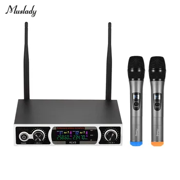 

Muslady KLV3 VHF Wireless Microphones Set with 1 Receiver 2 Handheld Microphone Color Screen for DJ Party Karaoke Meeting