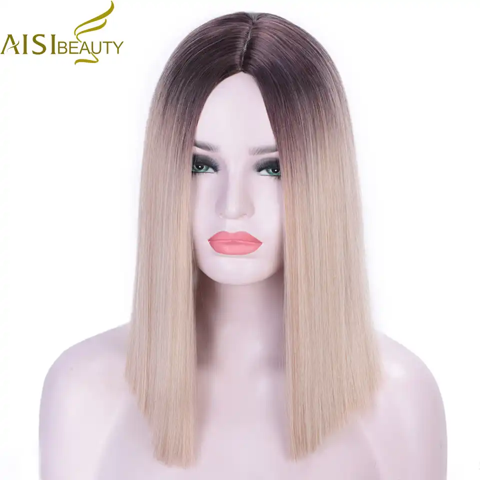 Aisi Beauty Short Blonde Ombre Straight Synthetic Wigs For Women