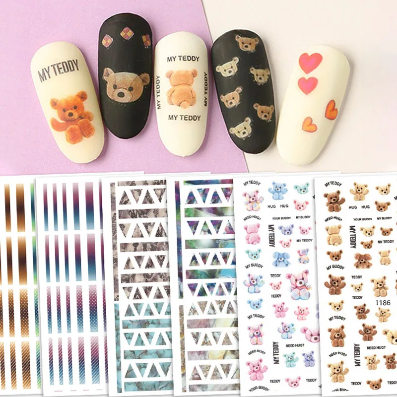 1 sheet Colorful Lines Lovely Bear 3D Nail Stickers Back Glue DIY Decals Wraps Decorations For Nail Art Tips
1 sheet Colorful Lines Lovely Bear 3D Nail Stickers Back Glue DIY Decals Wraps Decorations For Nail Art Tips