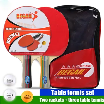 

REGAIL 2pcs/lot Table Tennis Bat Racket Double Face Pimples In Long Short Handle Ping Pong Paddle Racket Set With Bag 3 Balls