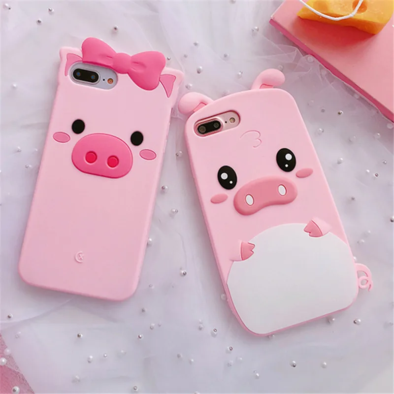 Фото Роскошный 3D Забавный розовый силиконовый чехол со свиньей для телефона iPhone 5 6 6S 7 8
