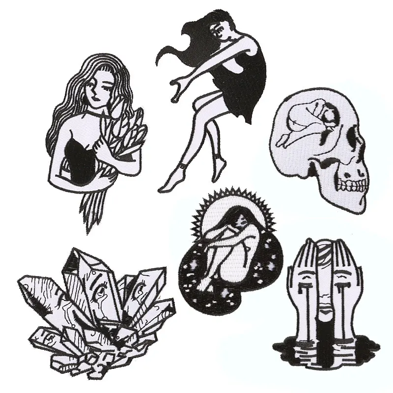 

Skull Nude Girl Patch Iron on Patches for Clothing Stripe Badge Sew on Stickers on Clothes Embroidered Patches for Appliques DIY