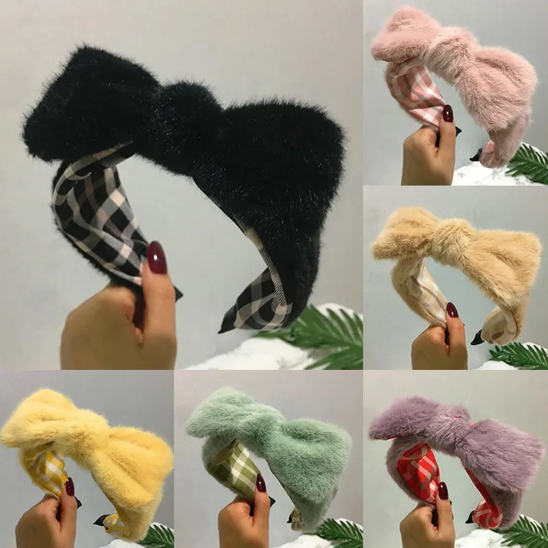 

Candy Color Hair Accessories Lamb Wool Headband Thick Furry Hairband Knotting Bow Head Hoop Plush Rabbit Ears Hair Hoop Faux Fur