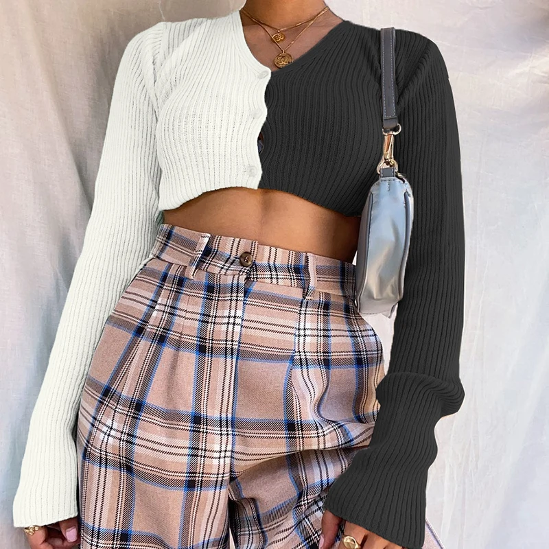 Patchwork Black White Knitted Cardigan Sweater Women 2020 Autumn harajuku V Neck Long Sleeve Fashion Cropped Botton y2k Tops
Patchwork Black White Knitted Cardigan Sweater Women 2020 Autumn harajuku V Neck Long Sleeve Fashion Cropped Botton y2k Tops