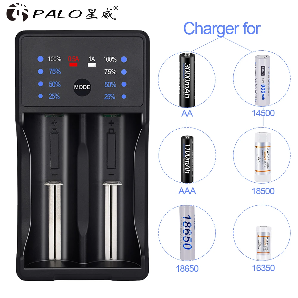 

2 Slots Battery Charger 18650 Multi-function Li-ion Li-fe Ni-MH Ni-CD Smart Charger for AA/AAA/18650/26650/16340/ Battery